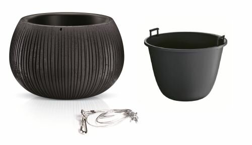 Květináč s vkladem a ocel. lankem BETON BOWL WS černý 23,8 cm