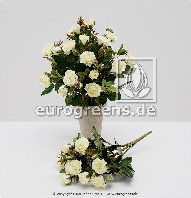 Umelý krík ruží bielej farby - 25 cm